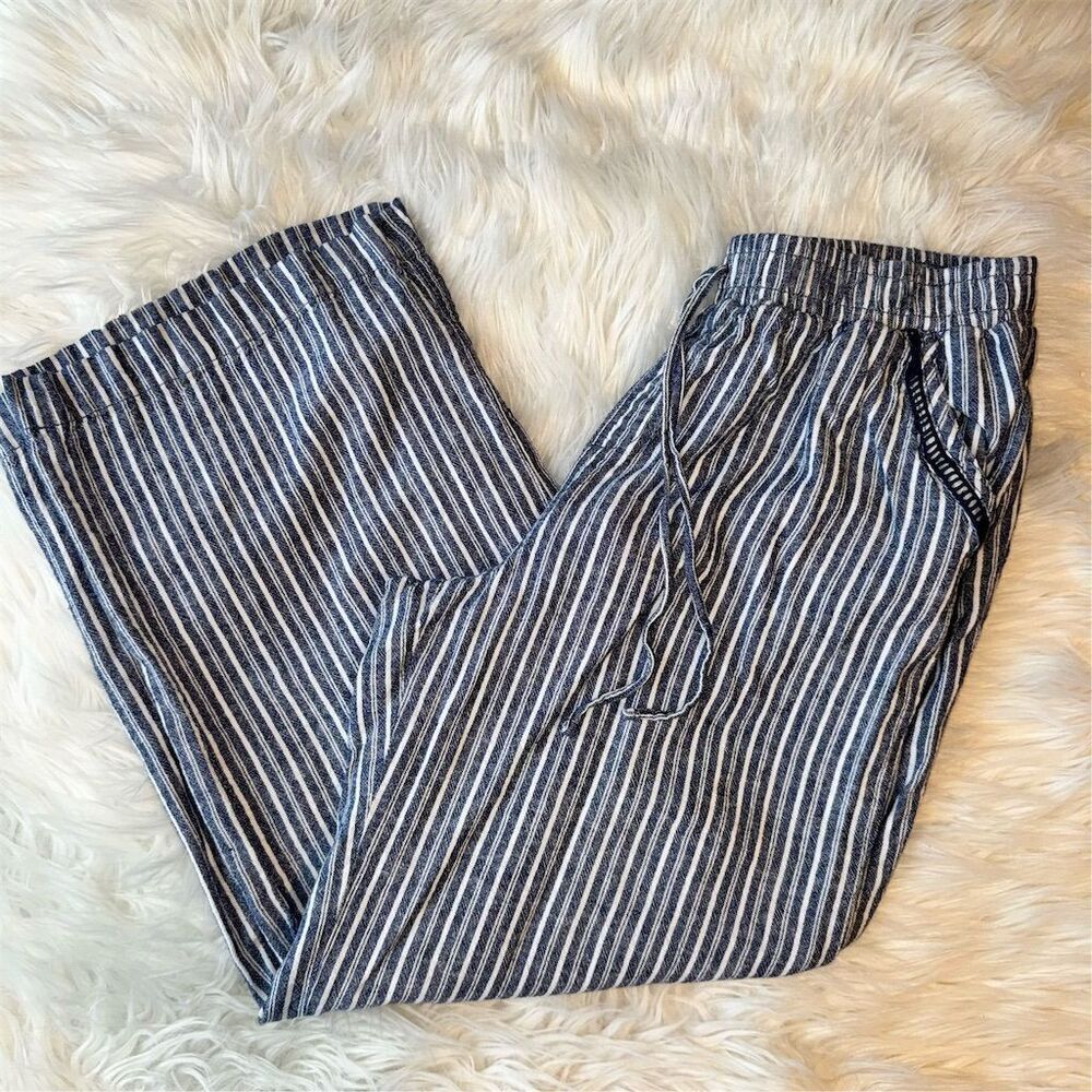 Briggs Women's XL Blue Striped Wide-Leg Linen Blend Pants Casual - Picture 2 of 12